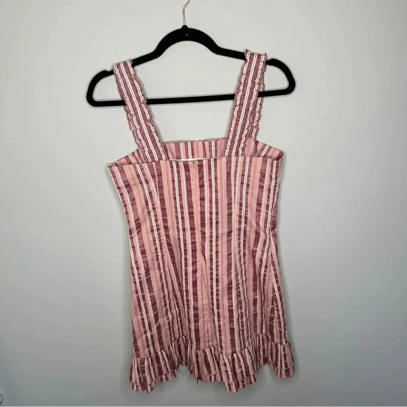 Alexis Womens Brandy Mini Dress Pink Rose Stripe Wide Ruffle Shoulder Medium - Picture 6 of 12